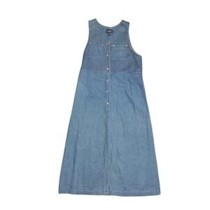 Vintage Blue J Womens Denim Button Front Maxi dress 100% Cotton Size Medium